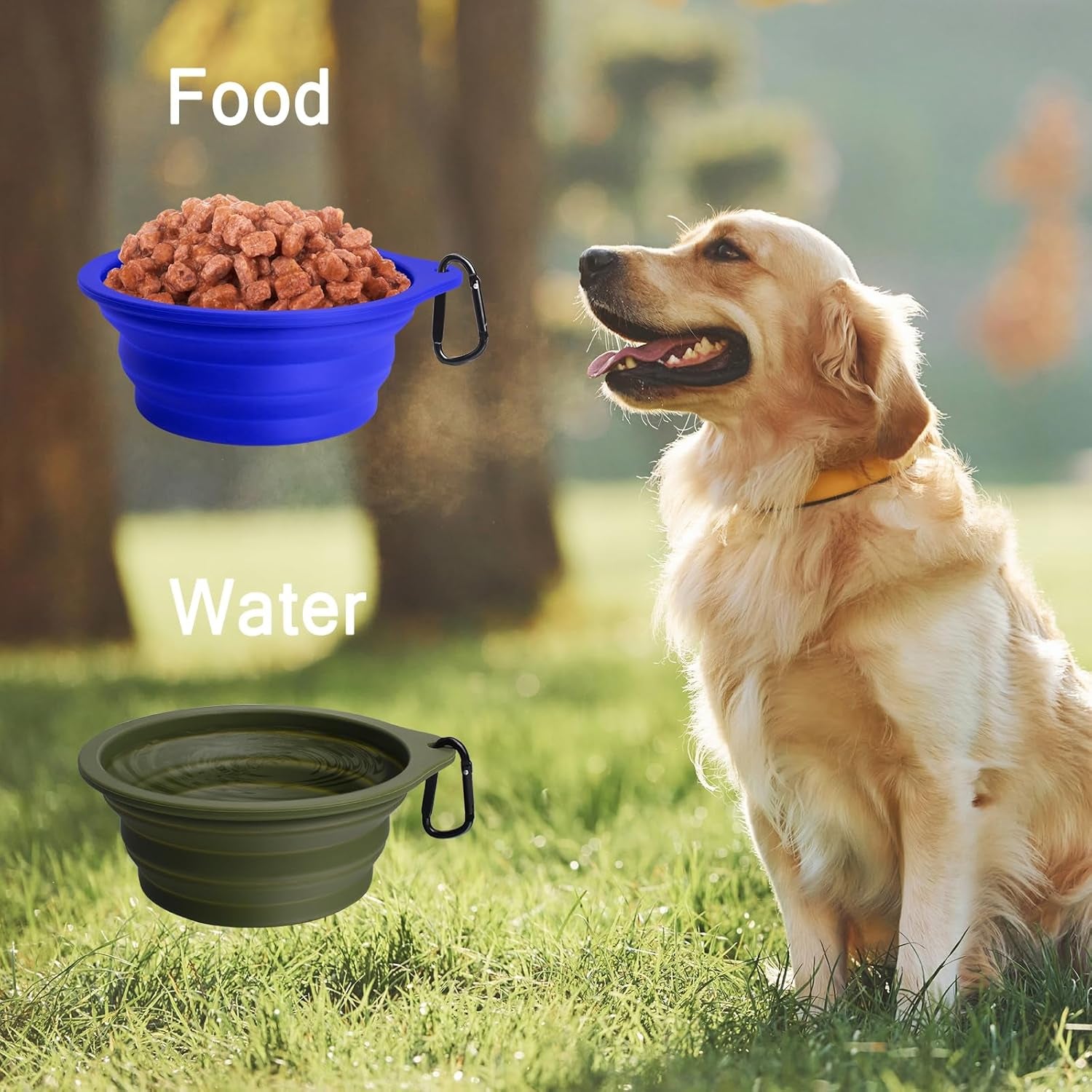 GoBowl – 2-Pack Collapsible Dog Bowls | BPA-Free, Portable & Dishwasher Safe with Carabiners for Travel, Food & Water