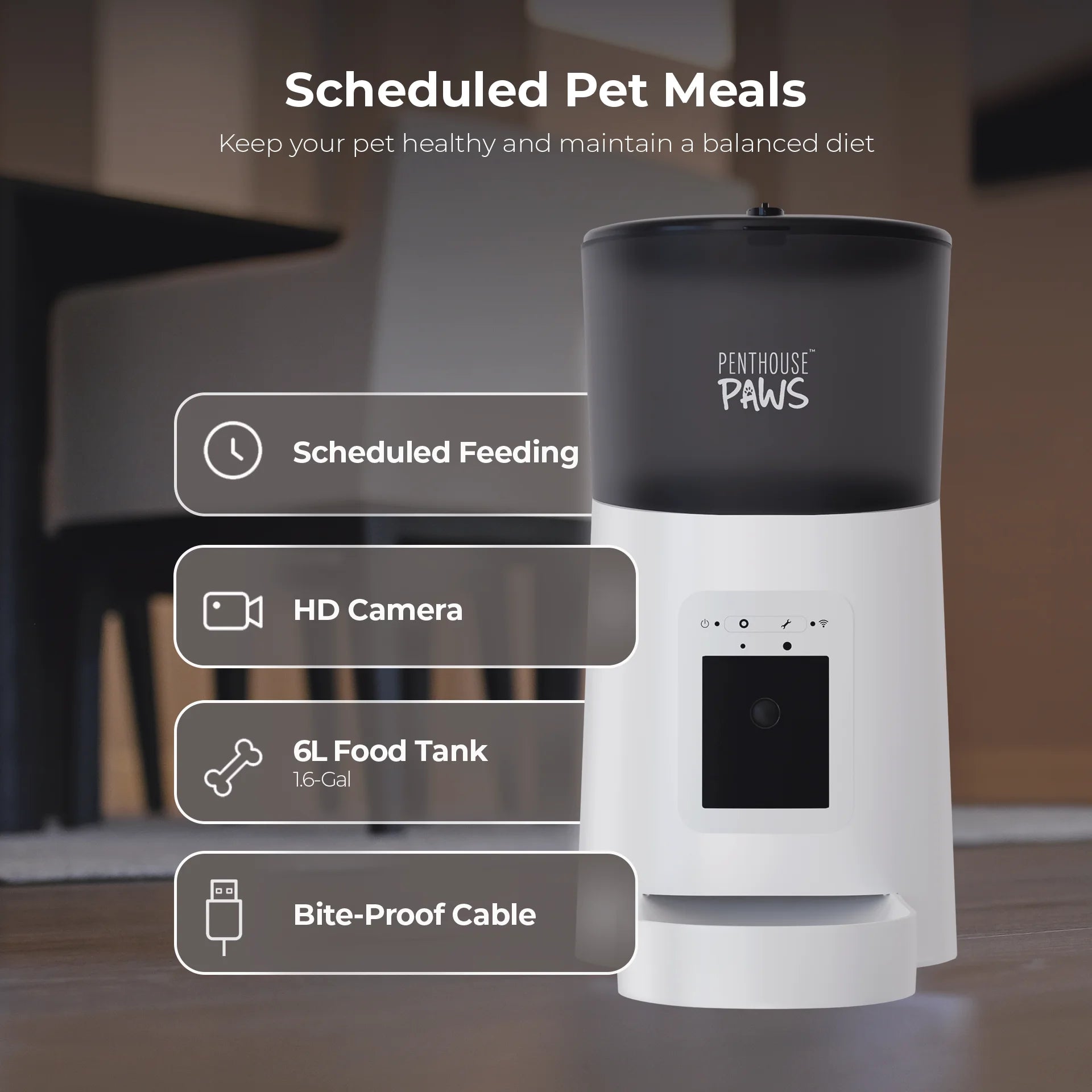 SmartFeed WiFi Automatic Cat Feeder with Built-in Camera – 6L Capacity, White, Remote Feeding & Monitoring