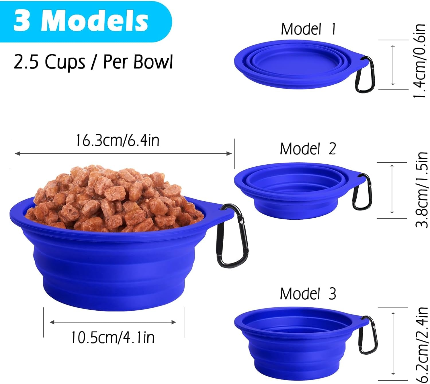 GoBowl – 2-Pack Collapsible Dog Bowls | BPA-Free, Portable & Dishwasher Safe with Carabiners for Travel, Food & Water