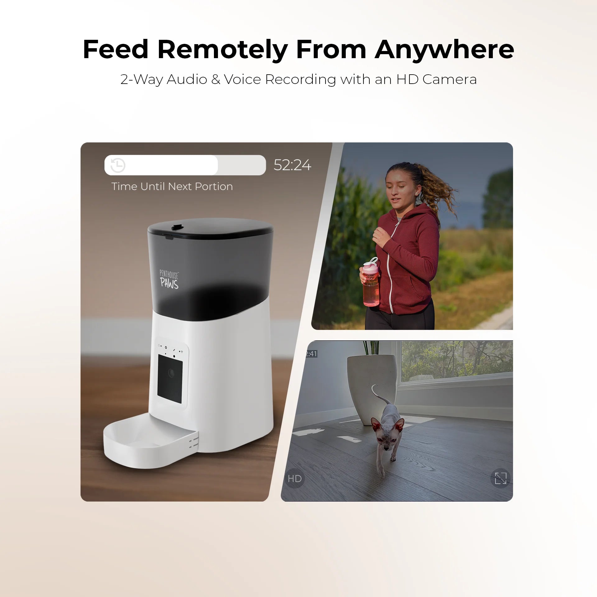 SmartFeed WiFi Automatic Cat Feeder with Built-in Camera – 6L Capacity, White, Remote Feeding & Monitoring